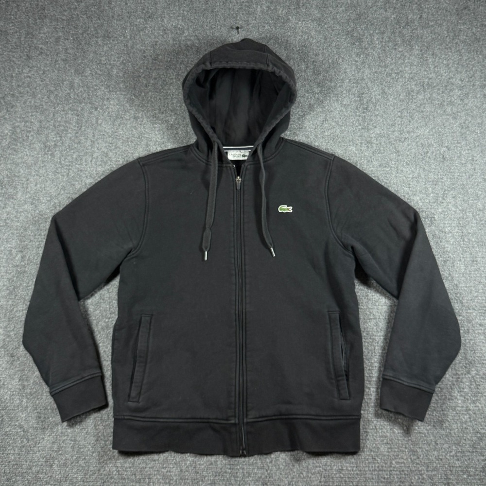 Lacoste Sport Full Zip Hoodie Size 5 Large Black Green Crocodile Heavy Outdoors